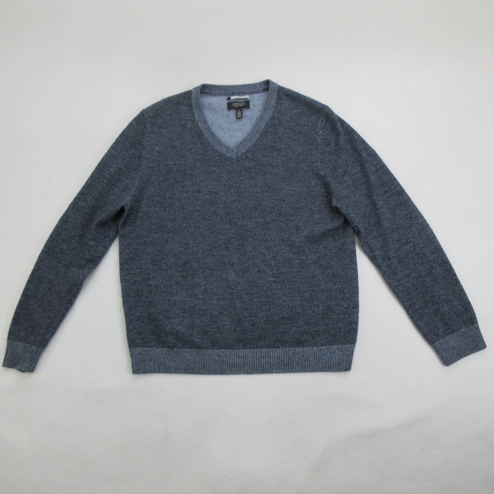 Nordstrom Men's Shop 100% Cashmere V-Neck Sweater Large Blue Gray Pullover